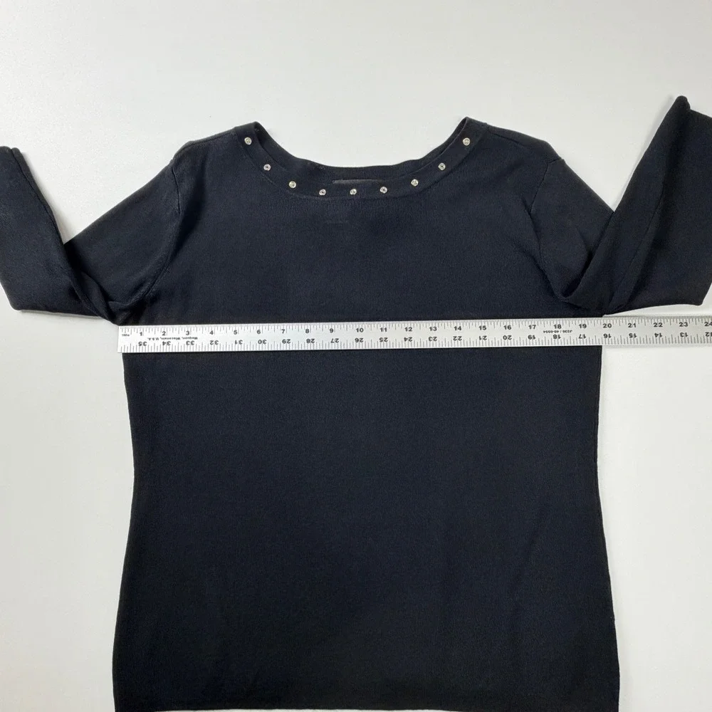 J.A.C. Black Grommet Neckline Sweater Womens XL 3/4 Sleeve‎ Knit Top
